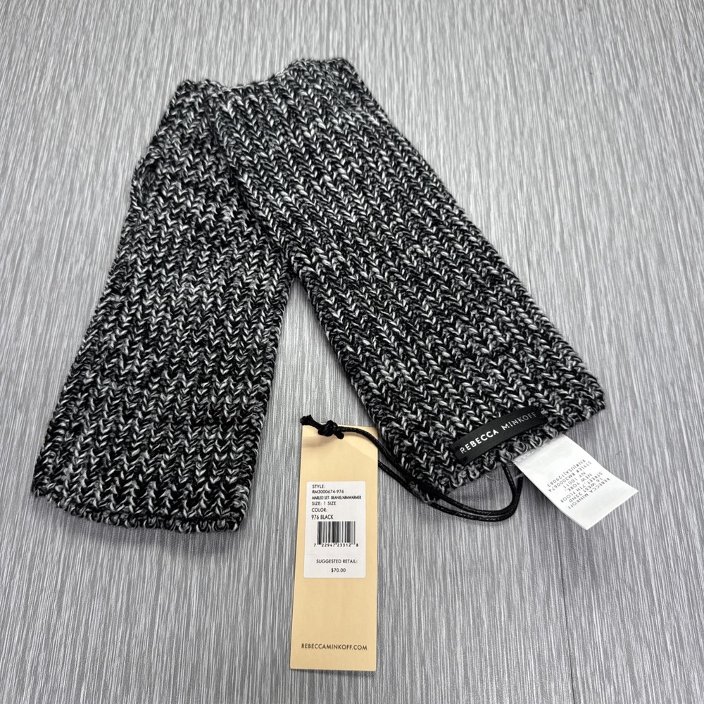 Rebecca Minkoff Black Marled Knit Arm Warmer Set Winter Cozy Chic
